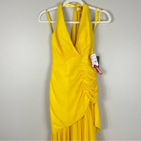 Mac Duggal Womens Dress 2 Asymmetrical Ruffle Hem Halter Strap Dress Yellow - Picture 5 of 12